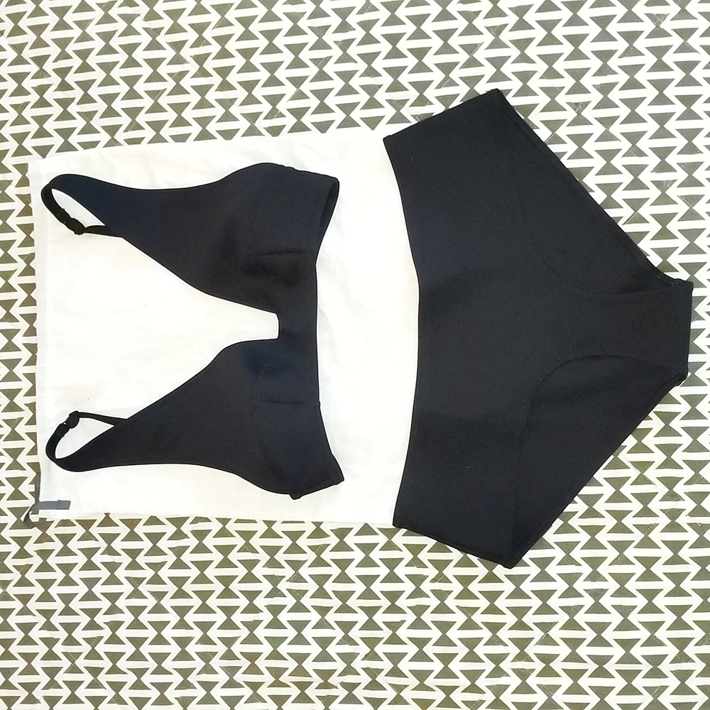 COS Plunge Bikini Swim Set Black Neoprene M
